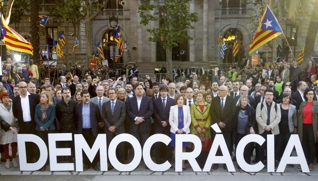Puigdemont, Junqueras, Mas y Forcadell, ante el Tribunal Superior de Justicia de Cataluña en mayo de este año. :: Quique García/efe