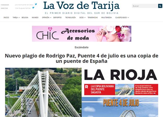 La Voz de Tarija con mención expresa a Diario LARIOJA.