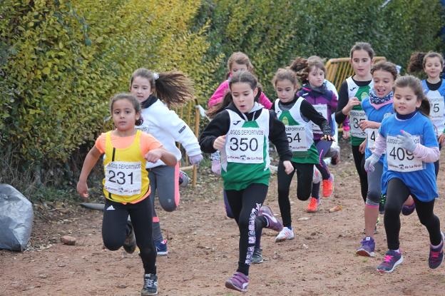 Participantes en una de las carreras femeninas de la jornada de cross de Nalda. :: C.A.M./