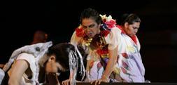 Un momento del ensayo general de la obra 'Andrómaca' a cargo de la compañía nicaragüense Alcyone, en Mérida. / RICARDO LEXENT-EFE/
