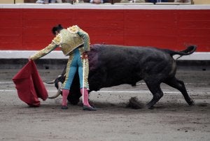 Diego Urdiales con 'Planetario', el primer toro de Victorino que desorejó en Bilbao. :: CARMELO BAYO/