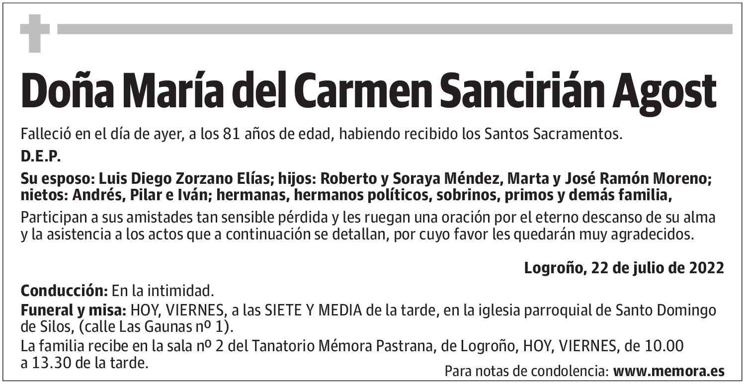 Doña María del Carmen Sancirián Agost