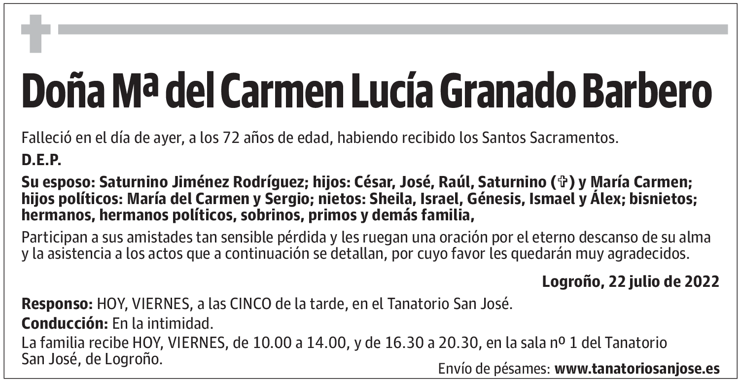 Doña Mª del Carmen Lucía Granado Barbero