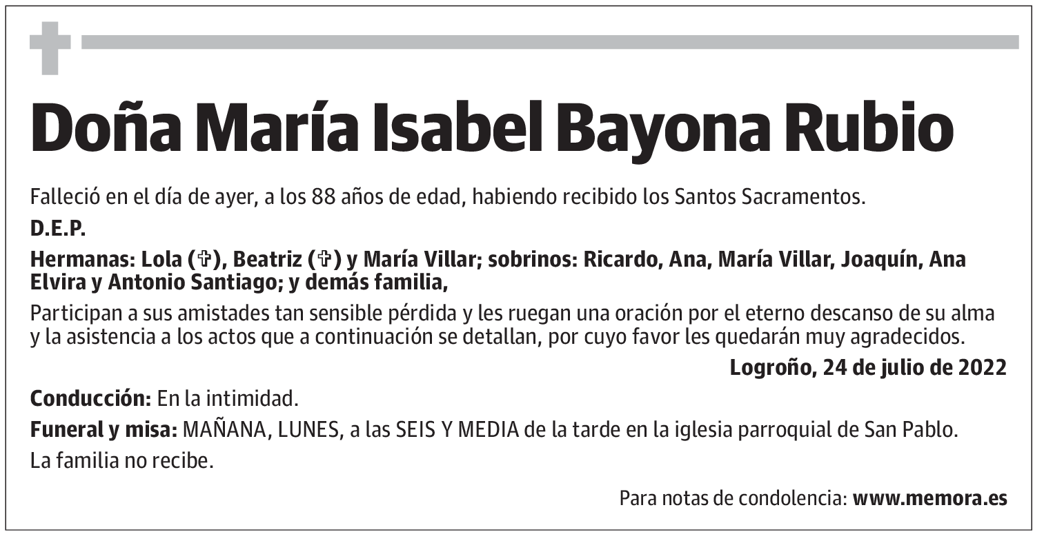 Doña María Isabel Bayona Rubio