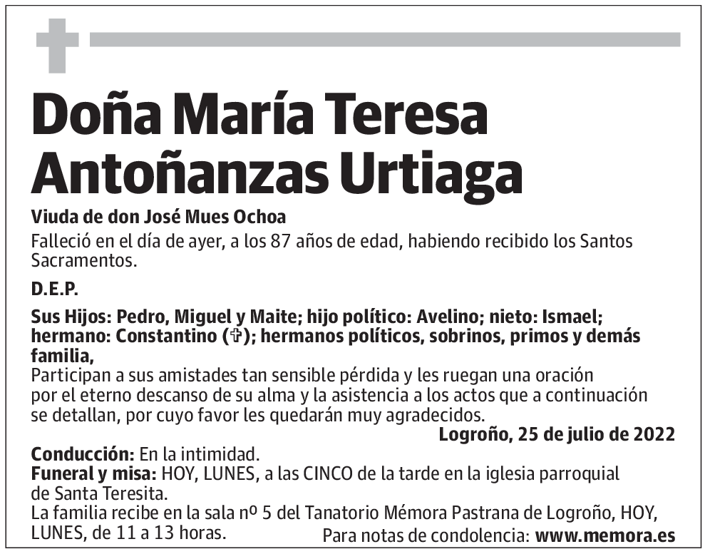 Doña María Teresa Antoñanzas Urtiaga