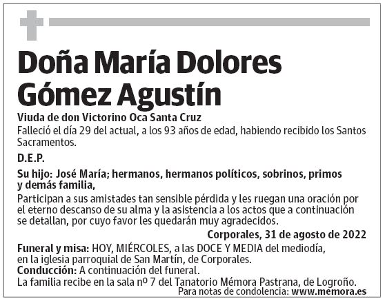 Doña María Dolores Gómez Agustín