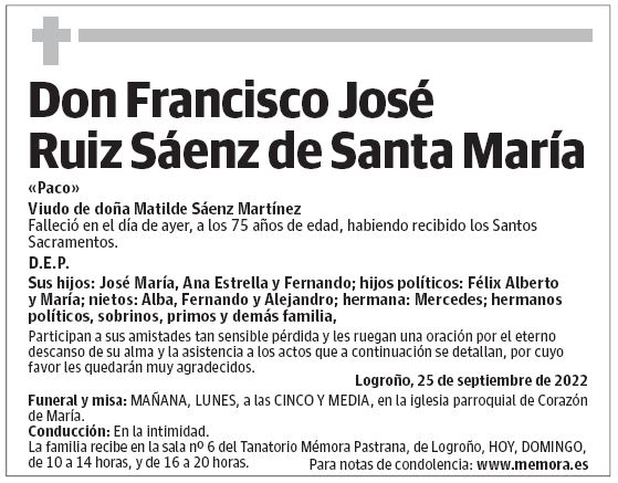 Don Francisco José Ruiz Sáenz de Santa María