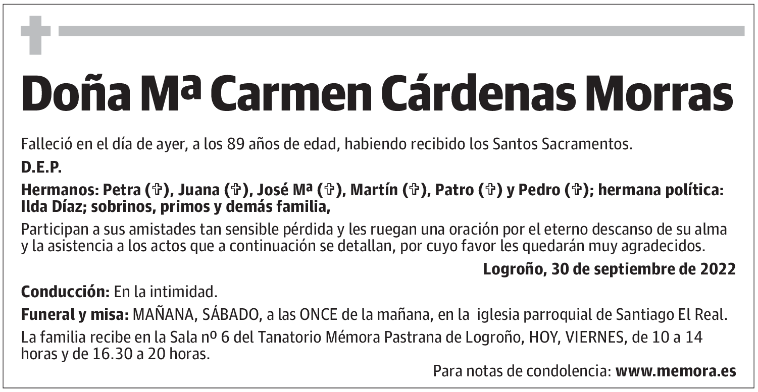 Doña Mª Carmen Cárdenas Morras