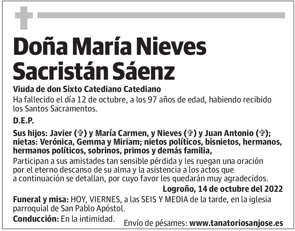 Doña María Nieves Sacristán Sáenz