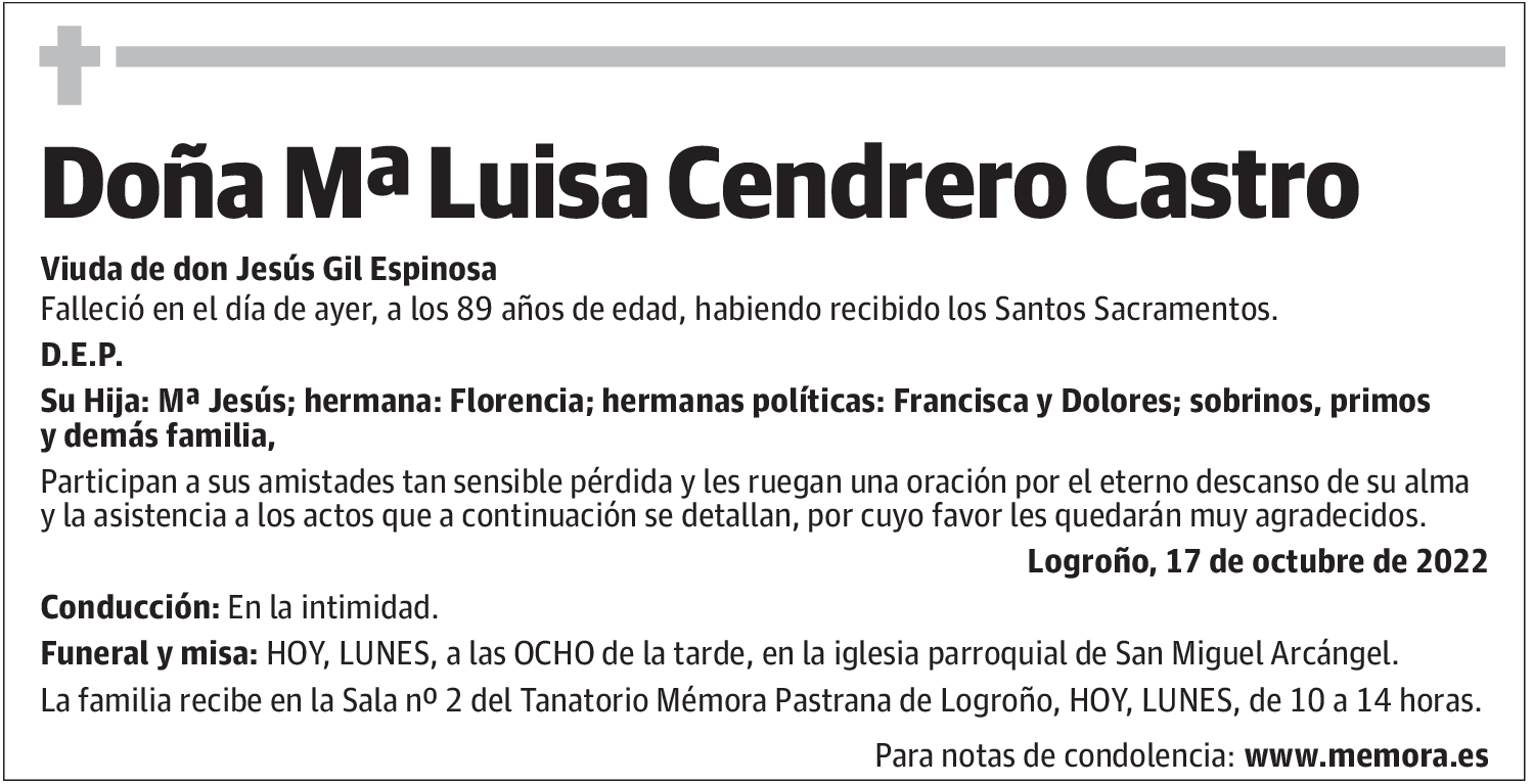 Doña Mª Luisa Cendrero Castro