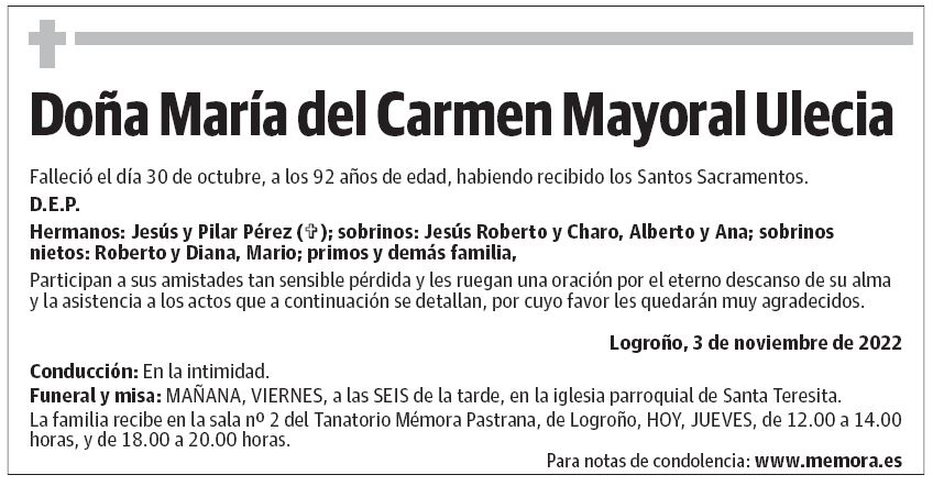 Doña María del Carmen Mayoral Ulecia