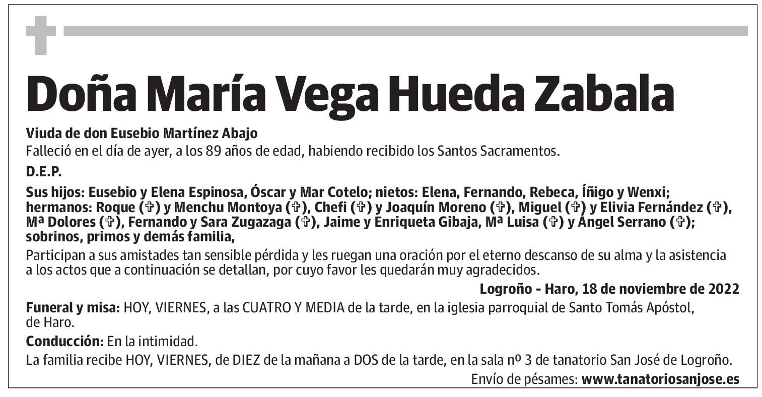 Doña María Vega Hueda Zabala