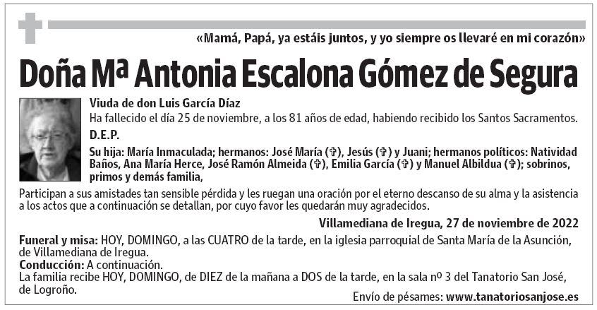 Doña Mª Antonia Escalona Gómez de Segura