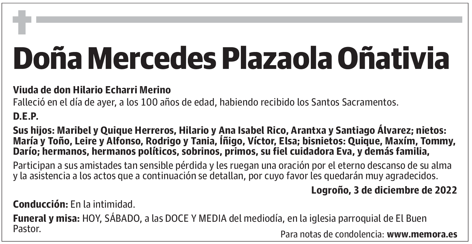 Doña Mercedes Plazaola Oñativia