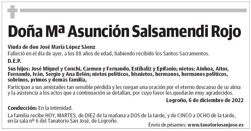 Doña Mª Asunción Salsamendi Rojo