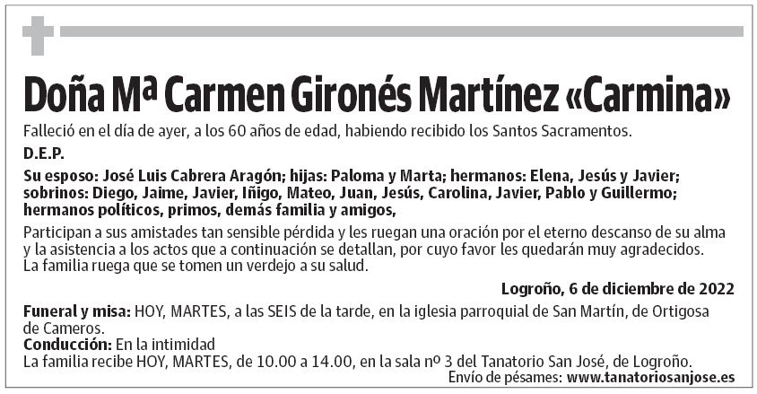 Doña Mª Carmen Gironés Martínez «Carmina»