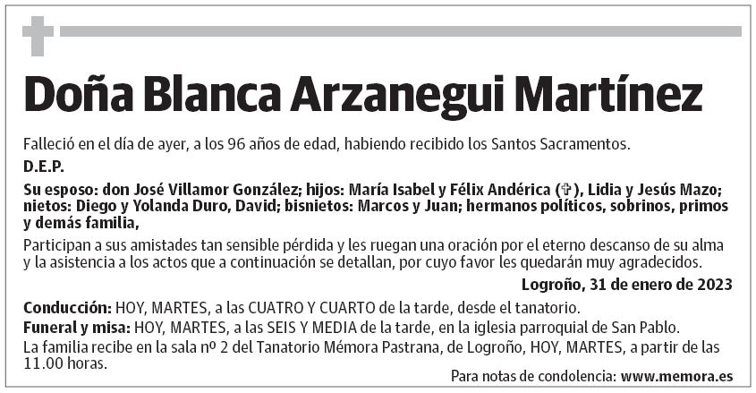 Doña Blanca Arzanegui Martínez