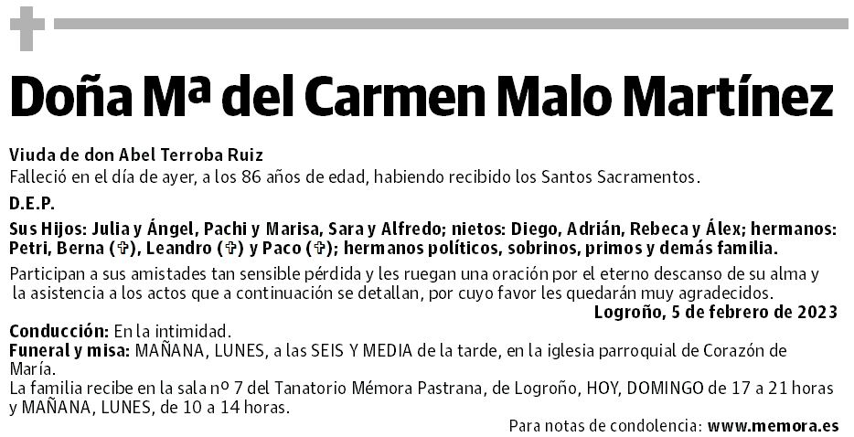 Doña Mª del Carmen Malo Martínez