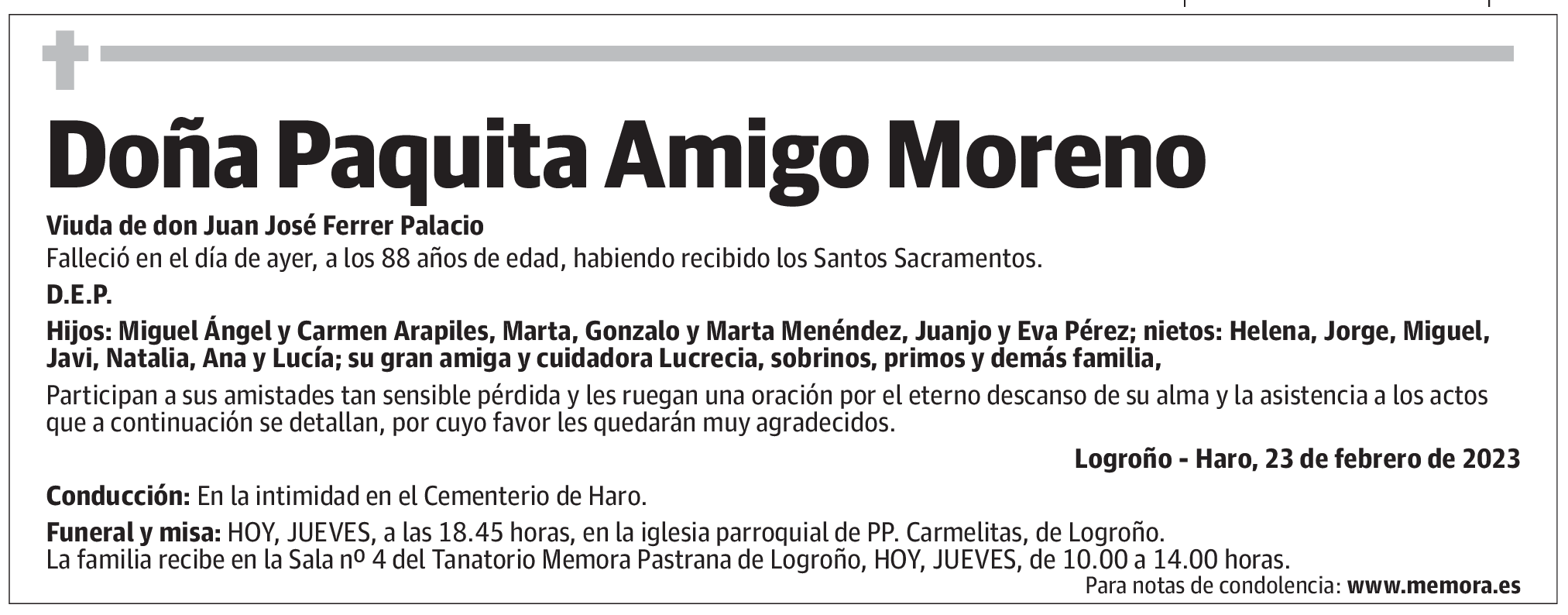 Doña Paquita Amigo Moreno