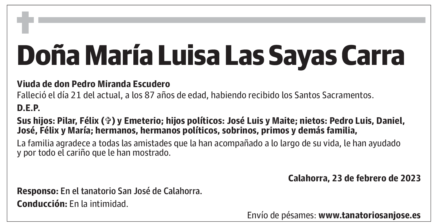 Doña María Luisa Las Sayas Carra