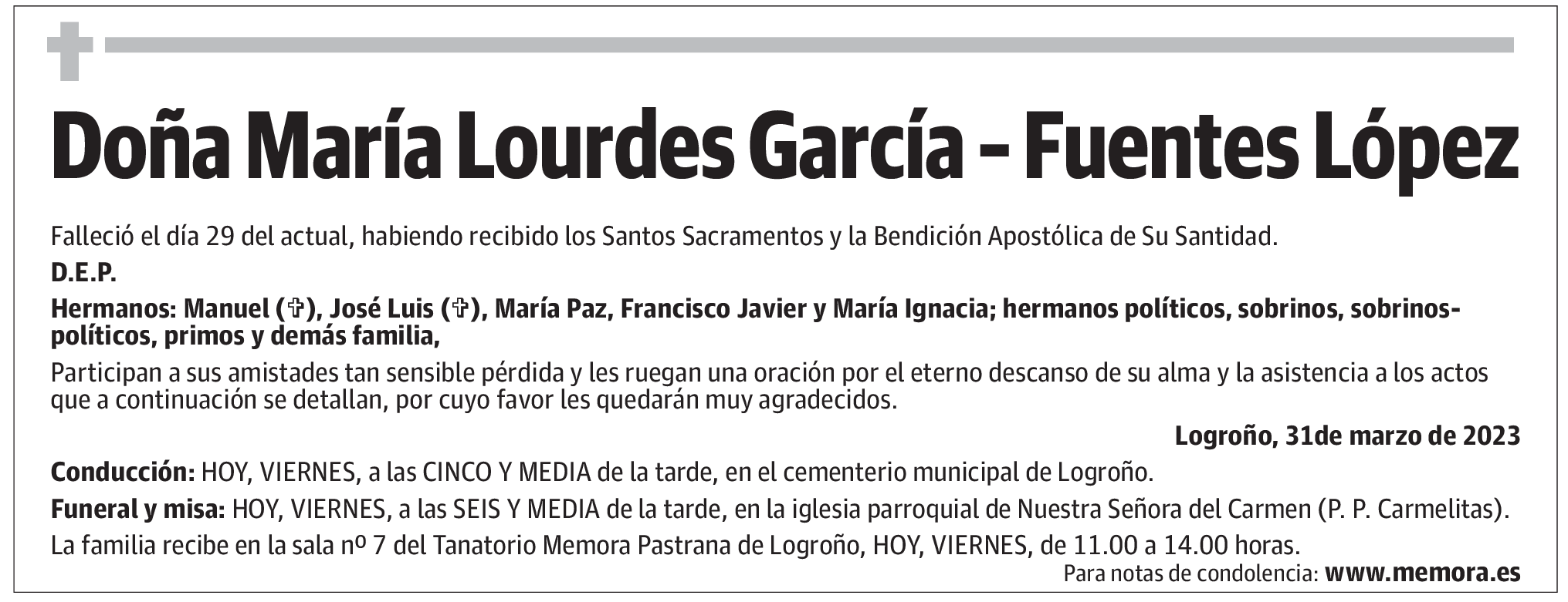 Doña María Lourdes García – Fuentes López