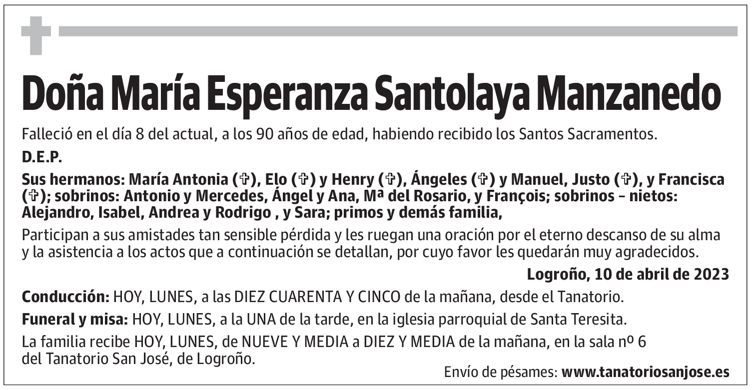 Doña María Esperanza Santolaya Manzanedo