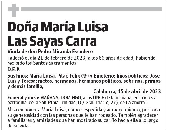 Doña María Luisa Las Sayas Carra