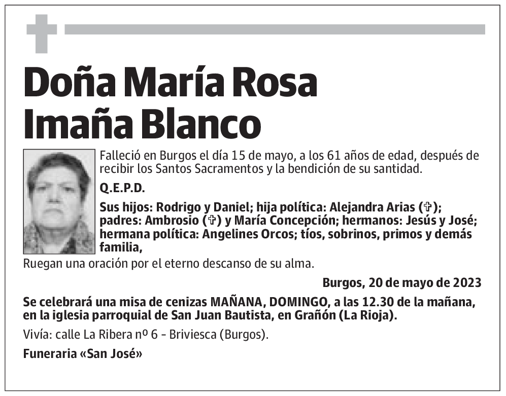 Doña María Rosa Imaña Blanco