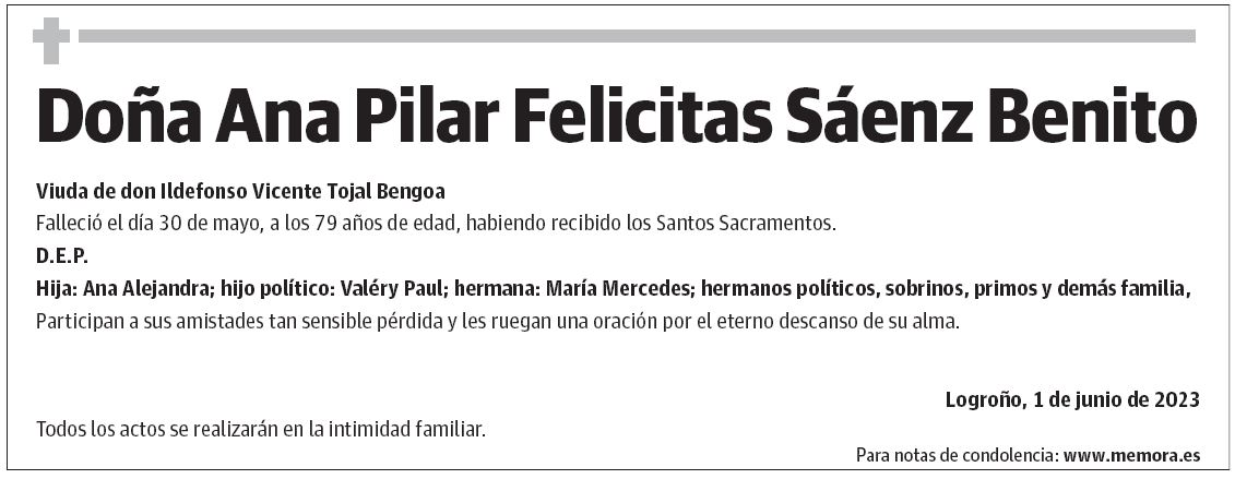 Doña Ana Pilar Felicitas Sáenz Benito