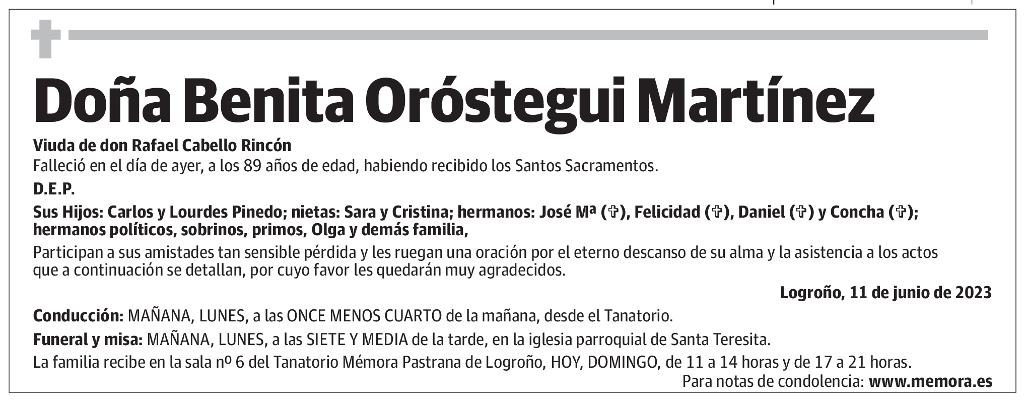 Doña Benita Oróstegui Martínez