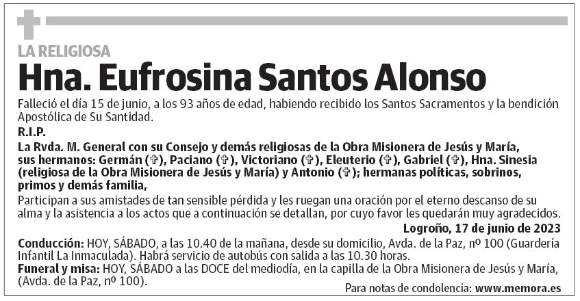 Hna. Eufrosina Santos Alonso