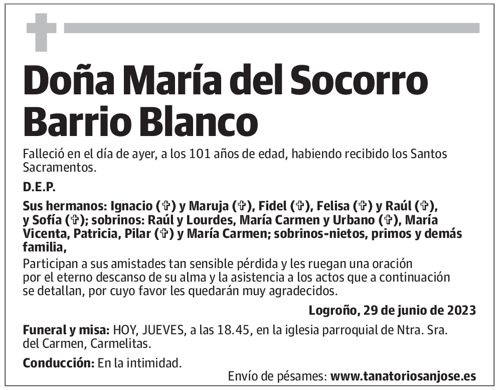 Doña María del Socorro Barrio Blanco