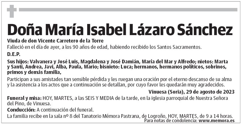 Doña María Isabel Lázaro Sánchez