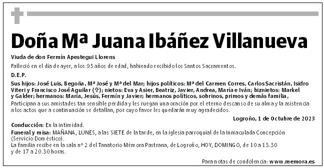 Doña Mª Juana Ibáñez Villanueva
