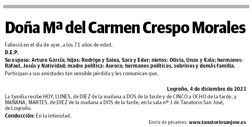 Doña Mª del Carmen Crespo Morales