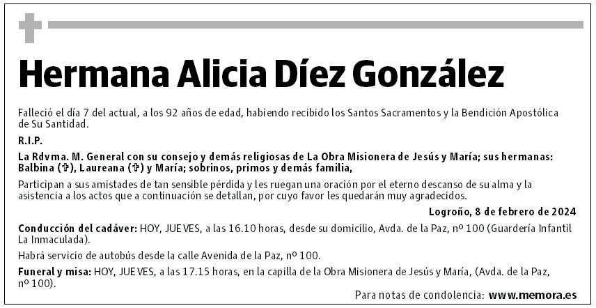 Hermana Alicia Díez González