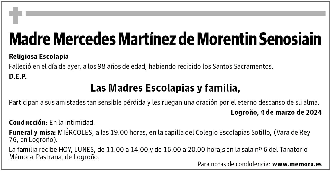 Madre Mercedes Martínez de Morentin Senosiain