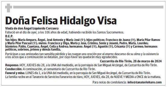 Doña Felisa Hidalgo Visa