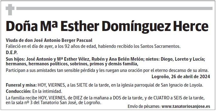 Doña Mª Esther Domínguez Herce