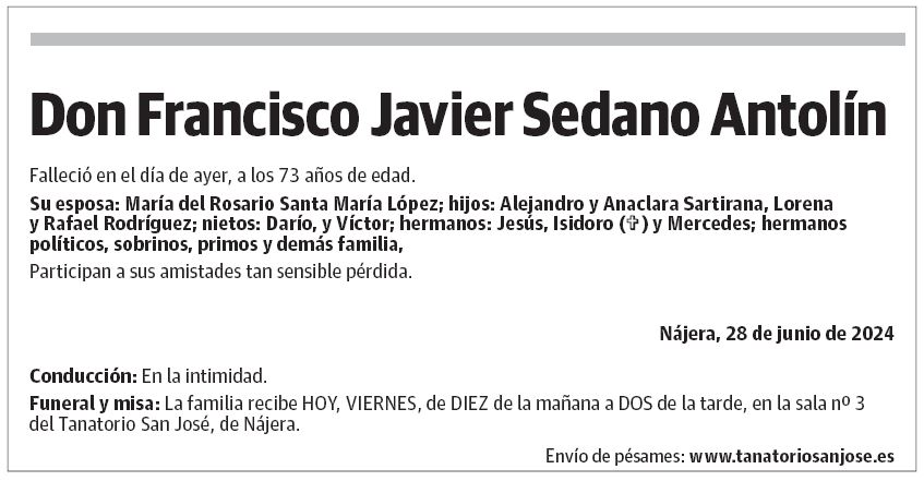 Don Francisco Javier Sedano Antolín