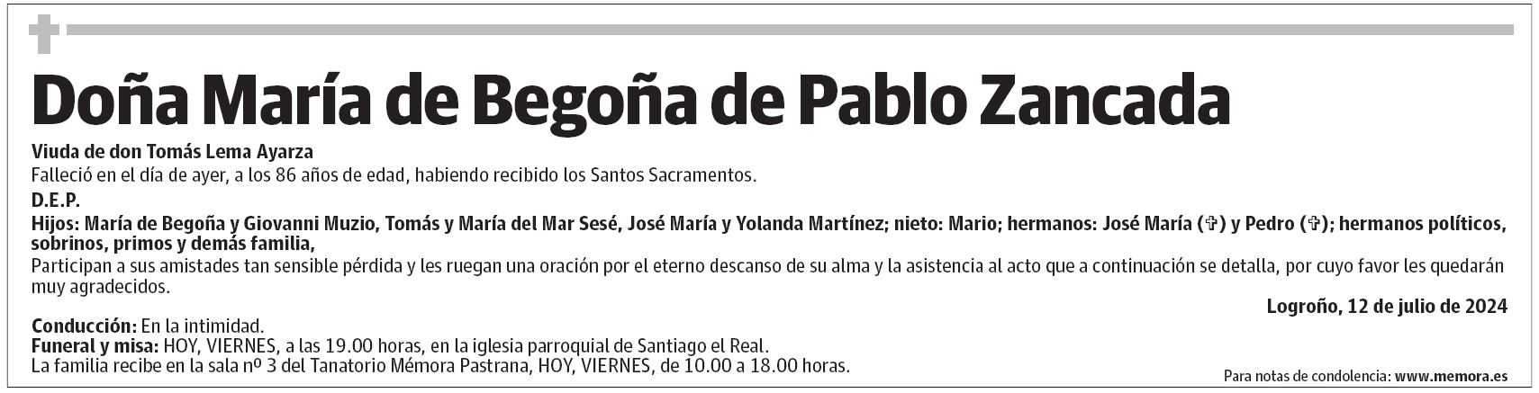 Doña María de Begoña de Pablo Zancada