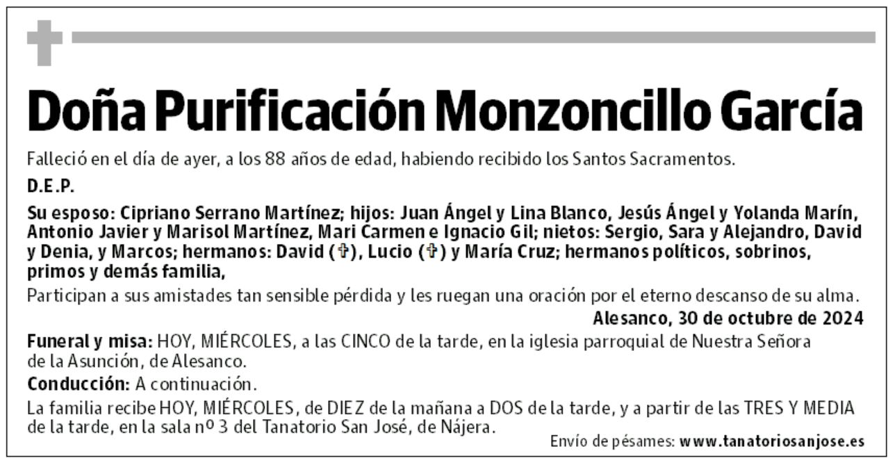 Doña Purificación Monzoncillo García