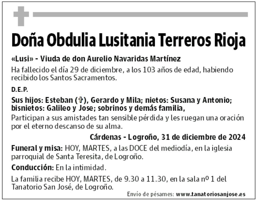 Doña Obdulia Lusitania Terreros Rioja