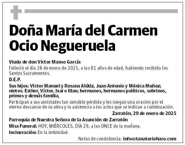 Doña María del Carmen Ocio Negueruela