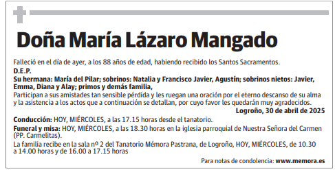 Doña María Lázaro Mangado