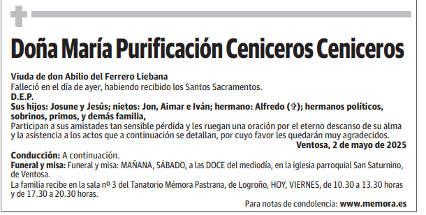 Doña María Purificación Ceniceros Ceniceros