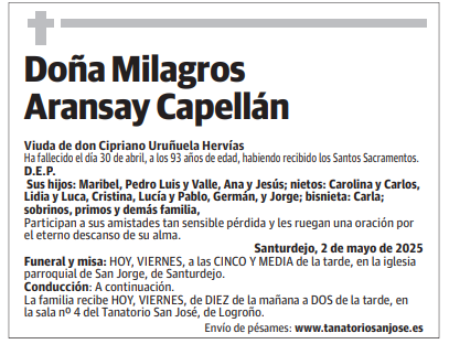 Doña Milagros Aransay Capellán