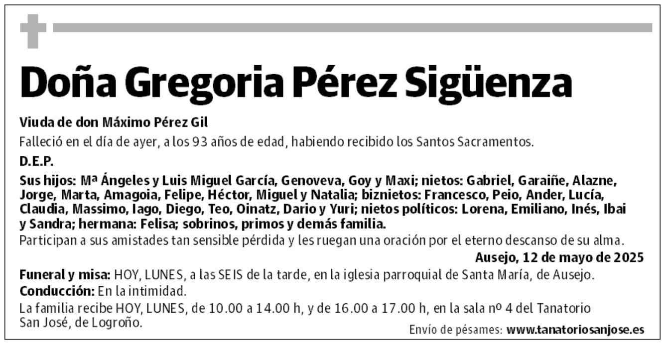 Doña Gregoria Pérez Sigüenza
