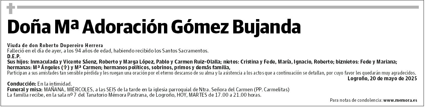 Doña Mª Adoración Gómez Bujanda