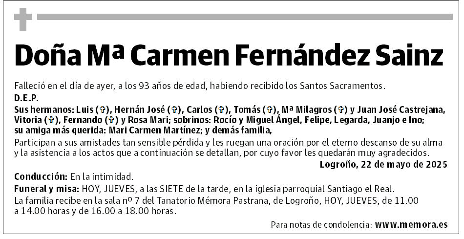 Doña Mª Carmen Fernández Sainz
